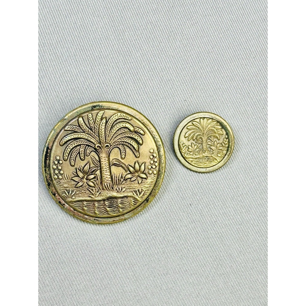 Palm Tree & Flowers Large & Mini‎ Antique Metal Loop Picture Buttons  Set Of 2
